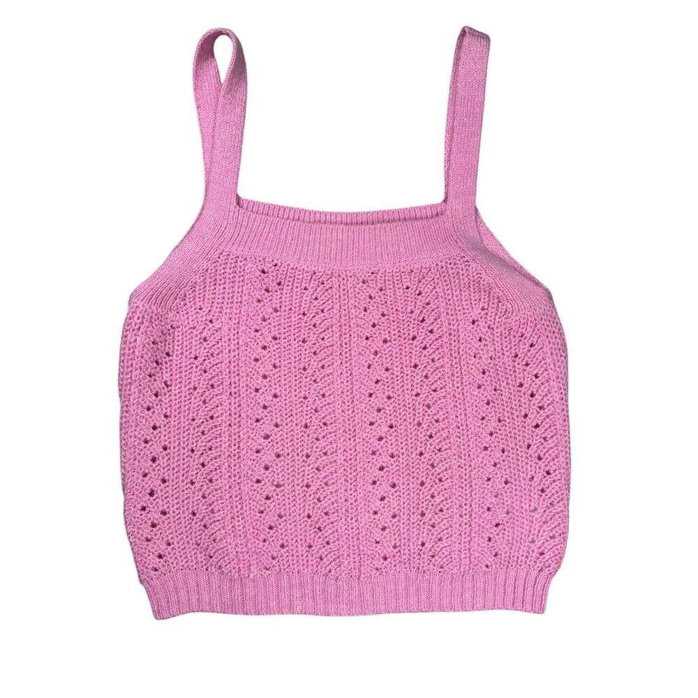 Lilly Pulitzer Zabrina Pointelle Tank M Pink Square Neck Sweater Top Preppy Knit